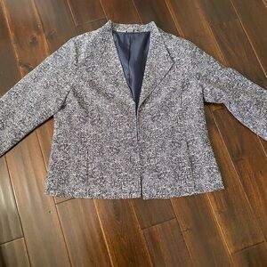 Christopher & Banks Open Front Jacket Sz L Navy Blue and White
